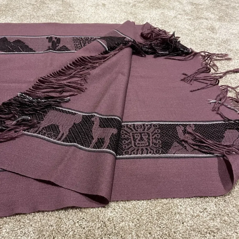 Burgundy Purple Alpaca Travel Scarf • Sun God • Vintage • 68x24